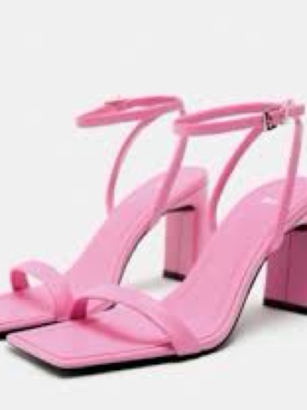 Zara Pink Square-Toe Block Heel Ankle-Strap Sandals